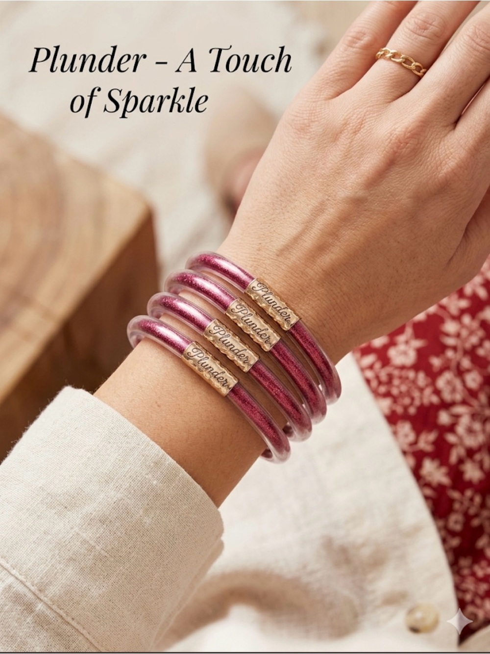 Plunder Design A Touch of Sparkle Rose Pink Glitter Bangle Bracelets Set of 4